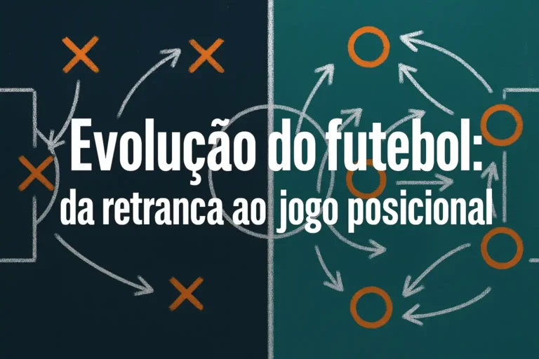 Evolução do futebol mostrando transição da retranca para o jogo posicional
