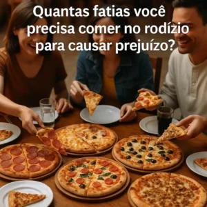Rodízio de pizza com várias fatias e clientes em restaurante